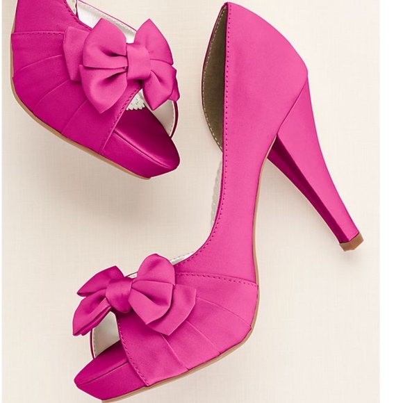 Satin Peep Toe Platform High Heel with Bow Detail - Picture 1 of 4